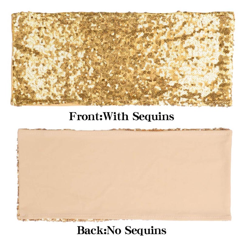 Desirable Life Pack of 25 Stretch Sequin Chair Sashes Chair Bands One-Sided Sequins Decor for Hotel Wedding Reception Party Event Chair Cover Decoration 4"x16" - Light Gold - Image 3